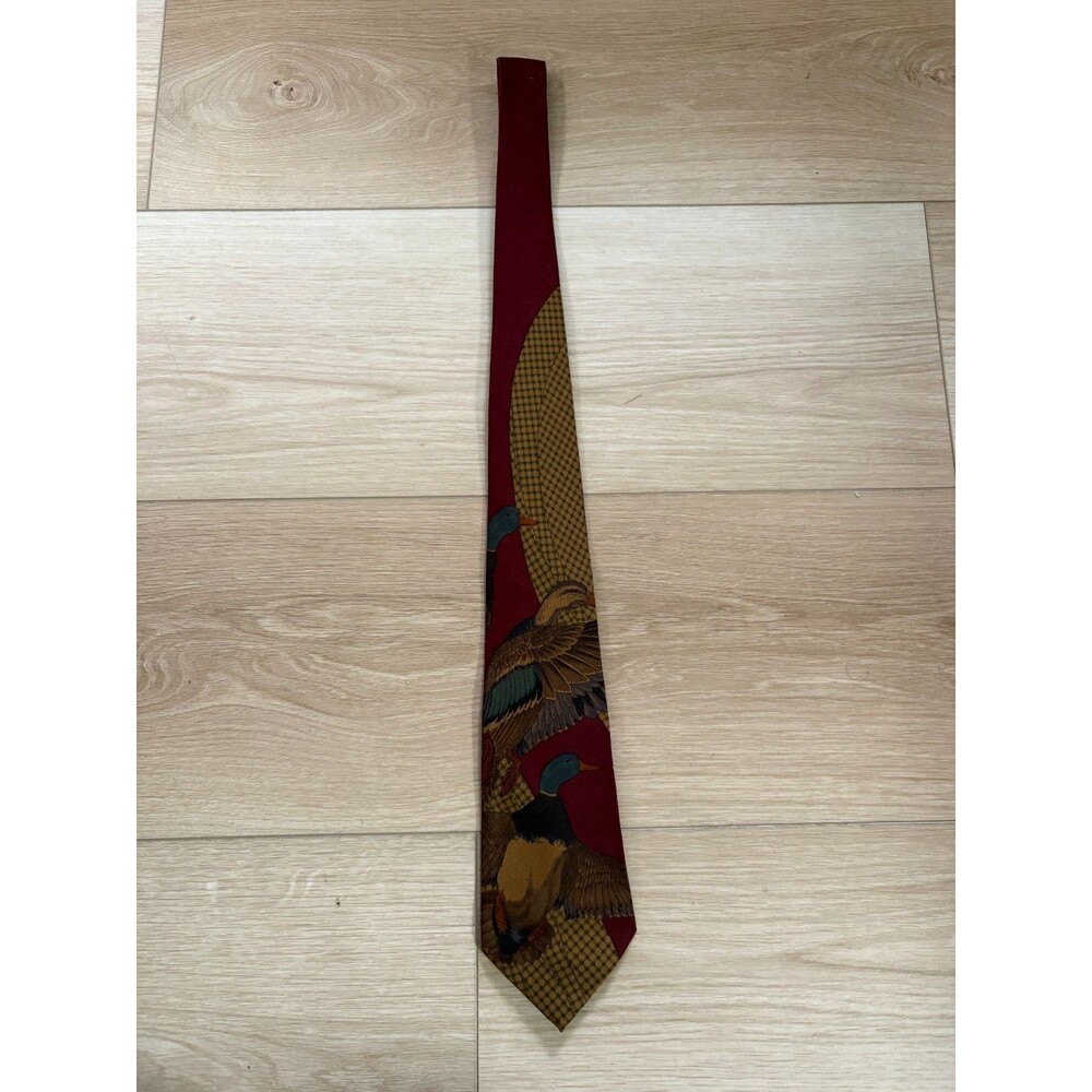 Vtg Polo Ralph Lauren Silk Tie Flying Mallard Duck Hunting Bird Scene MBH